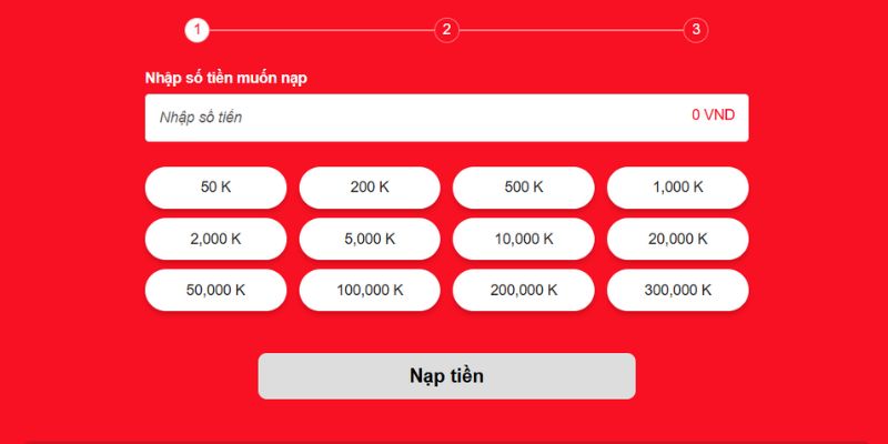 Hội viên điền thông tin nạp tiền theo yêu cầu 